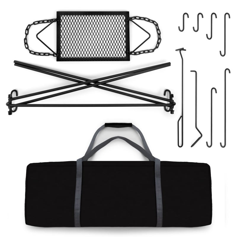 Bruntmor Grill Swing Campfire Cooking Stand BBQ Grill for Cookware & Dutch Oven Adjustable Collapsible Legs with Hooks & Accessories & Carrying Case Black - Image 3